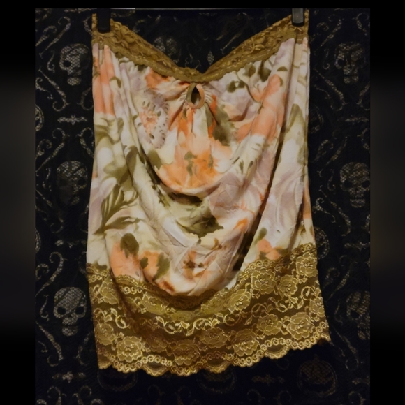 Vtg Y2K Vanity olive grn floral lace strapless keyhole crinkle tube top 1X NWOT - Picture 16 of 16